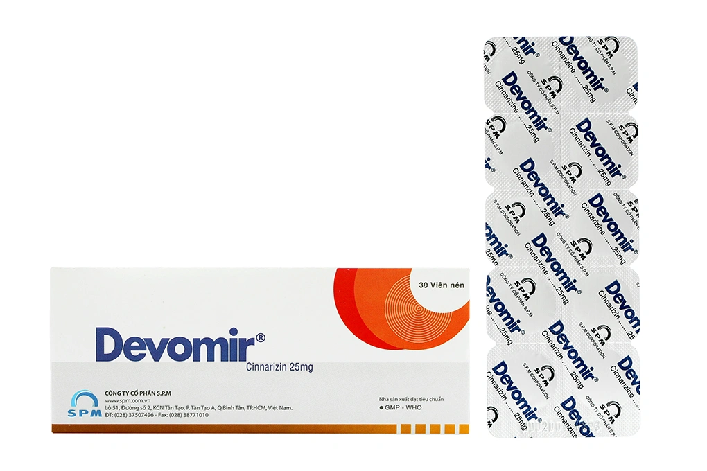 Devomir 25mg trị rối loạn tiền đình, chống say xe (3 vỉ x 10 viên) - 1