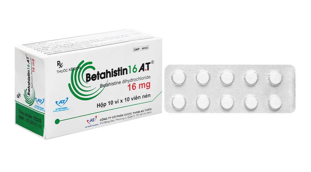 Betahistin 16 A.T trị chóng mặt, choáng váng (10 vỉ x 10 viên) - 