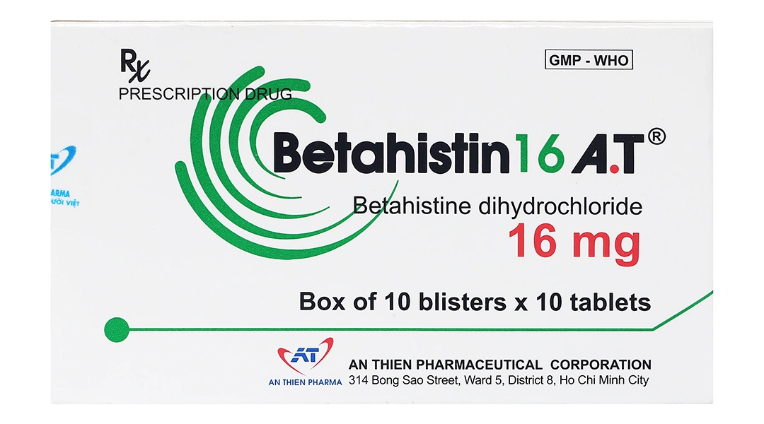 Betahistin 16 A.T trị chóng mặt, choáng váng (10 vỉ x 10 viên) - 1