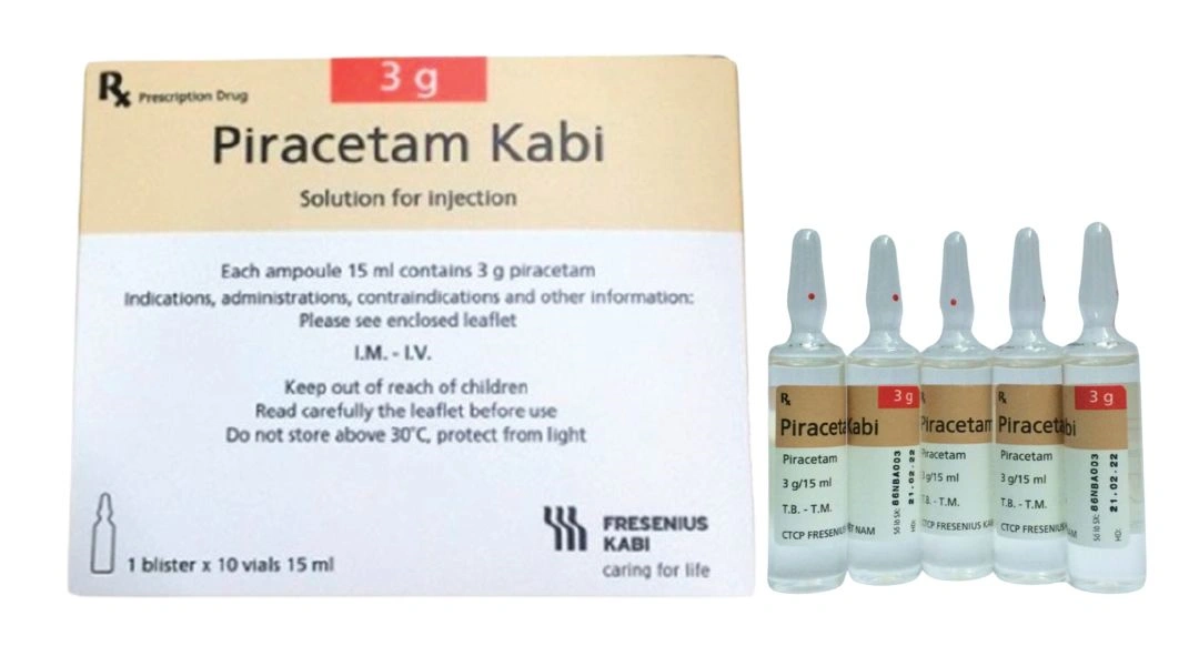 Dung dịch tiêm Piracetam Kabi 3g/15ml trị chóng mặt, suy giảm trí nhớ (10 ống x 15ml) - 