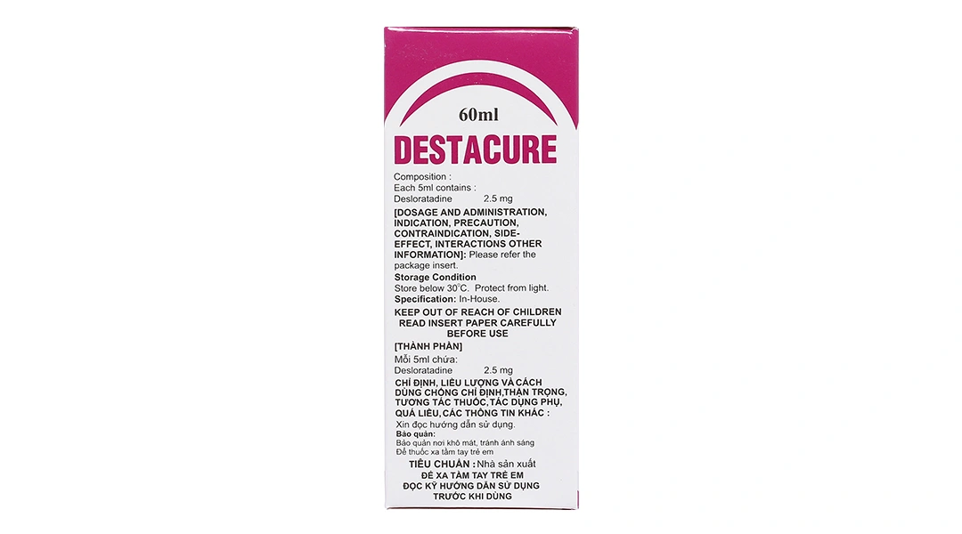 Siro Destacure 2.5mg/5ml trị viêm mũi dị ứng, mày đay tự phát chai 60ml - 2
