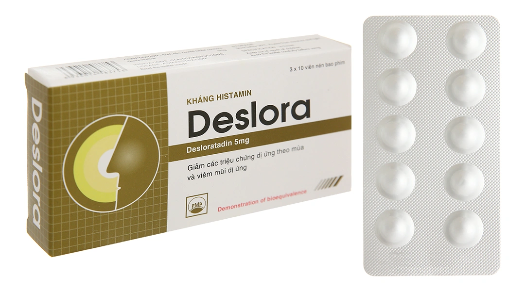 Deslora 5mg trị viêm mũi dị ứng, mề đay (3 vỉ x 10 viên) - 