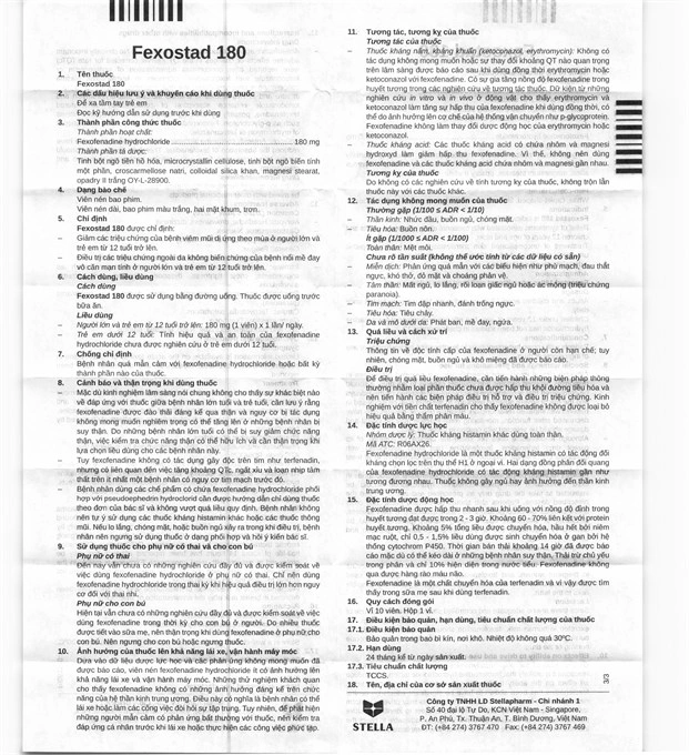 Fexostad 180 giảm triệu chứng của bệnh viêm mũi dị ứng theo mùa (1 vỉ x 10 viên) - 5