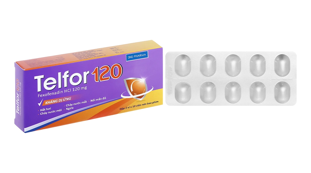Telfor 120 trị các triệu chứng viêm mũi dị ứng, mày đay (2 vỉ x 10 viên) - 
