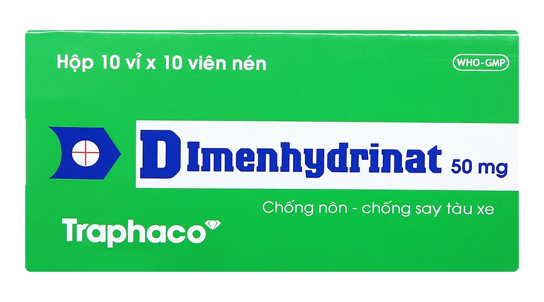 Dimenhydrinat Traphaco 50mg trị triệu chứng nôn, chóng mặt, say xe (10 vỉ x 10 viên) - 1