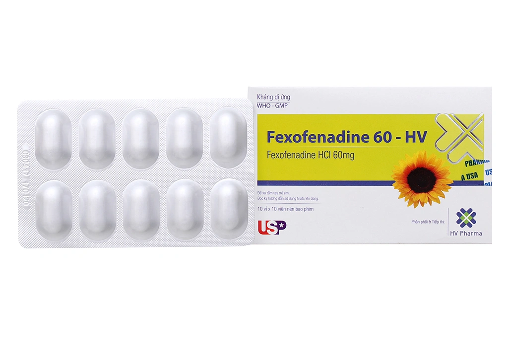 Fexofenadine 60mg - HV trị viêm mũi dị ứng, mày đay (10 vỉ x 10 viên) - 