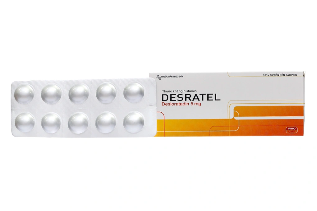 Desratel 5mg trị viêm mũi dị ứng, mày đay (3 vỉ x 10 viên) - 