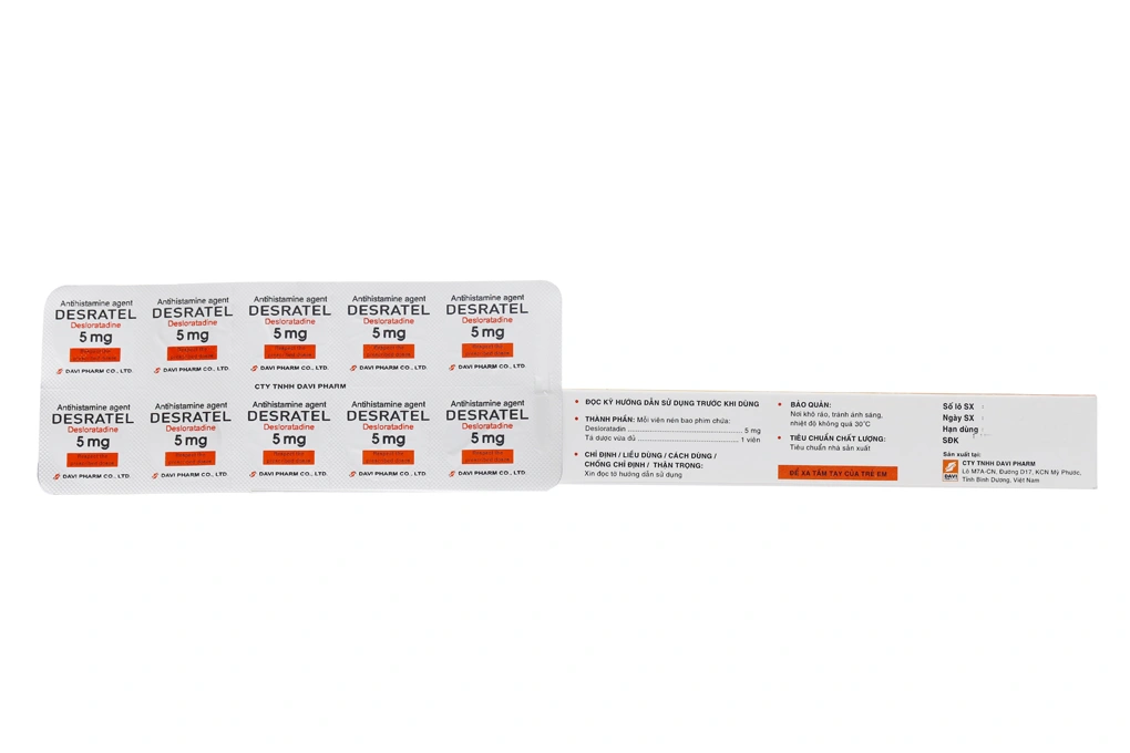 Desratel 5mg trị viêm mũi dị ứng, mày đay (3 vỉ x 10 viên) - 1