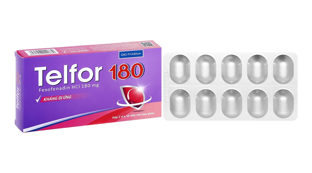 Telfor 180 trị triệu chứng của bệnh mề đay mãn tính (2 vỉ x 10 viên) - 