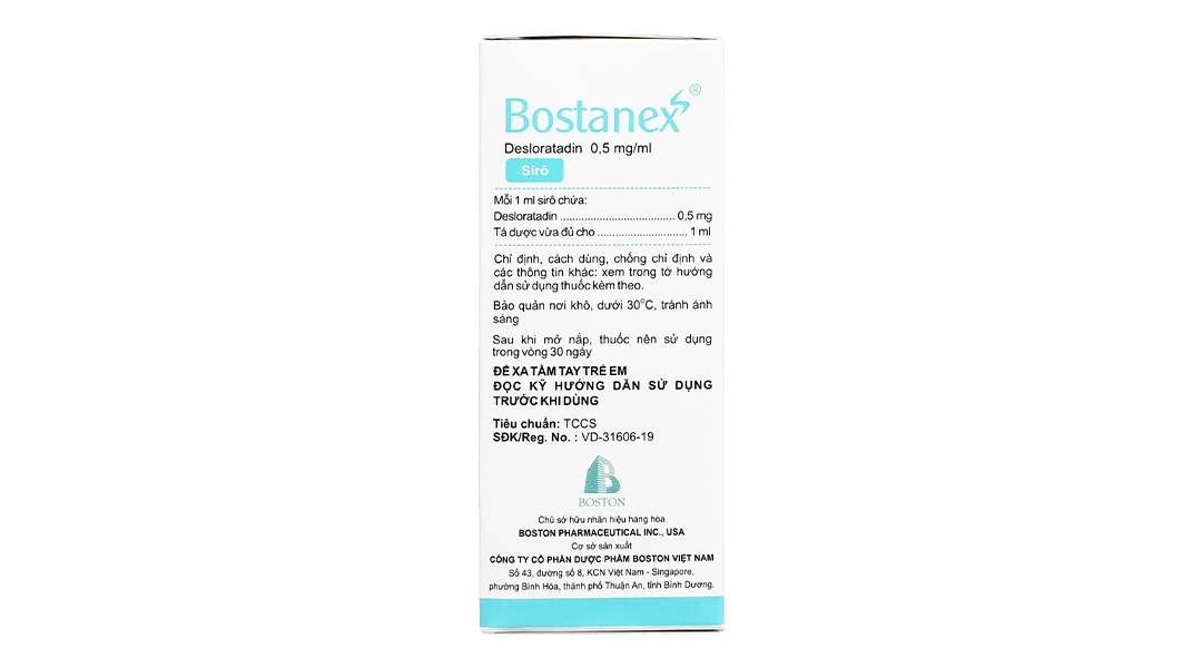 Siro Bostanex 0.5mg/ml giảm các triệu chứng viêm mũi dị ứng, mề đay chai 60ml - 2