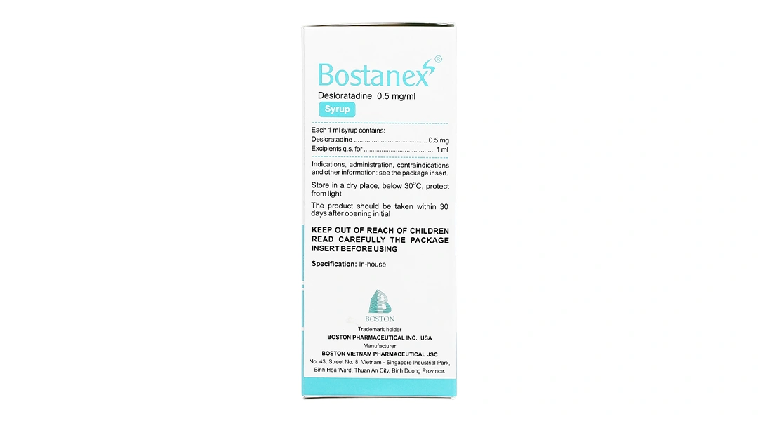 Siro Bostanex 0.5mg/ml giảm các triệu chứng viêm mũi dị ứng, mề đay chai 60ml - 3