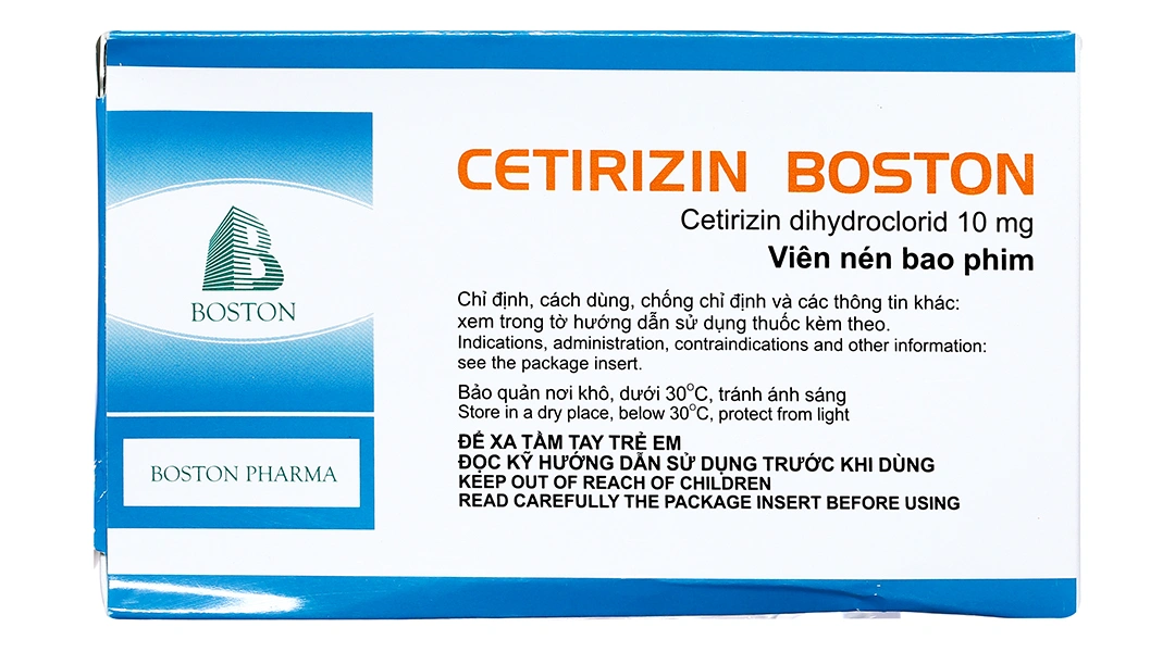 Cetirizin Boston 10mg giảm triệu chứng viêm mũi dị ứng, mày đay (10 vỉ x 10 viên) - 1