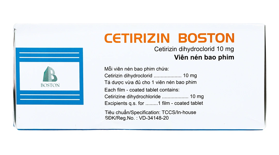 Cetirizin Boston 10mg giảm triệu chứng viêm mũi dị ứng, mày đay (10 vỉ x 10 viên) - 2
