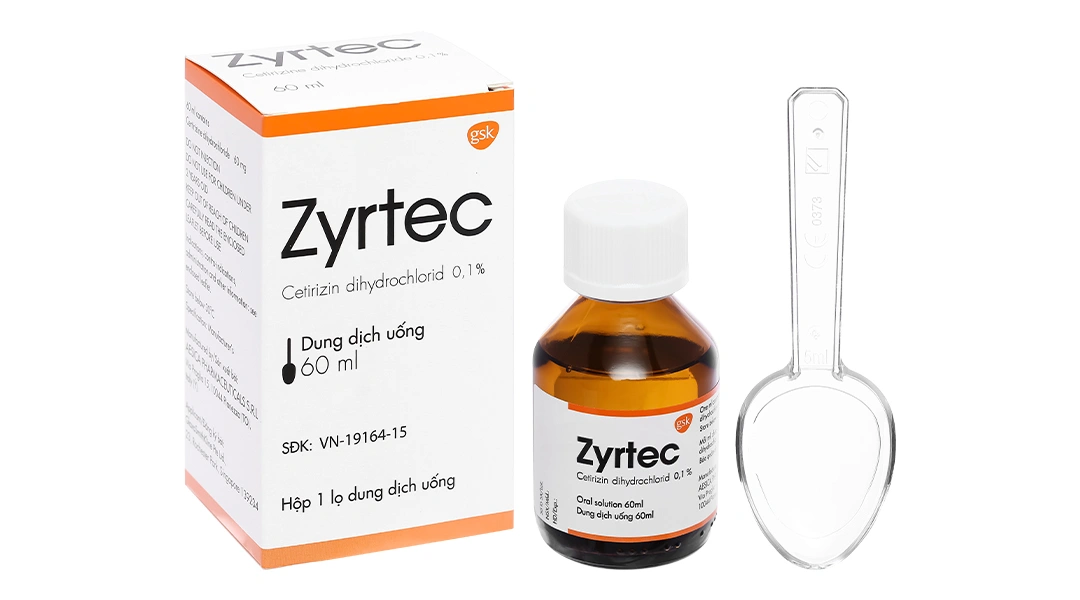 Dung dịch uống Zyrtec 0.1% giảm triệu chứng viêm mũi dị ứng, mề đay chai 60ml - 