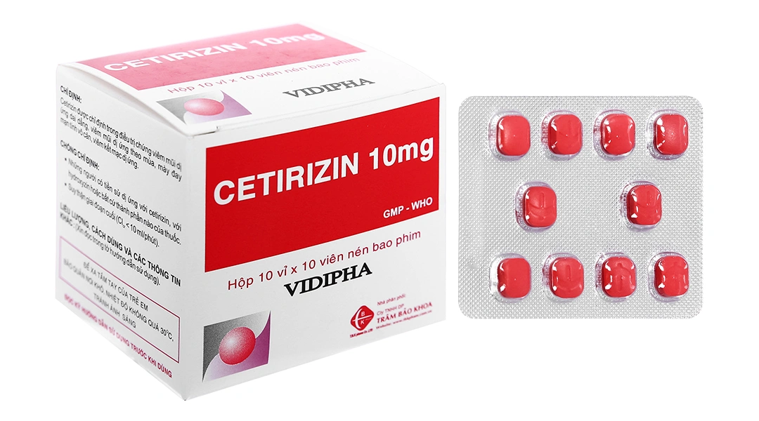 Cetirizin Vidipha 10mg trị viêm mũi dị ứng, mề đay (10 vỉ x 10 viên) - 