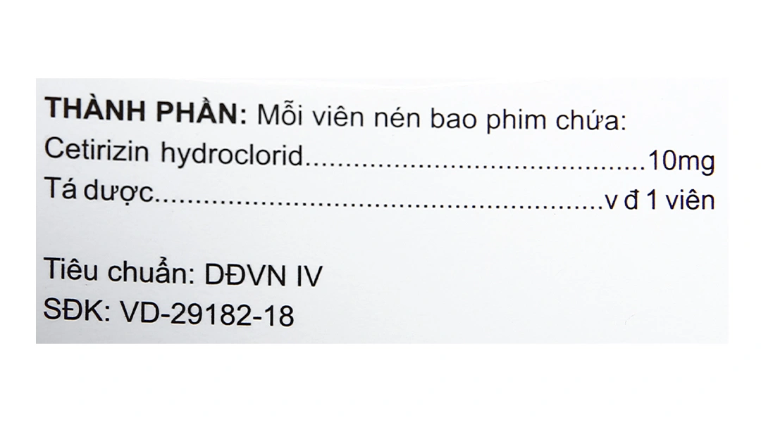 Cetirizin Vidipha 10mg trị viêm mũi dị ứng, mề đay (10 vỉ x 10 viên) - 4