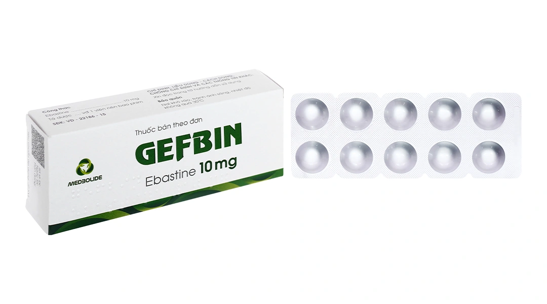 Gefbin 10mg trị viêm mũi dị ứng, nổi mày đay vô căn mạn tính (3 vỉ x 10 viên) - 