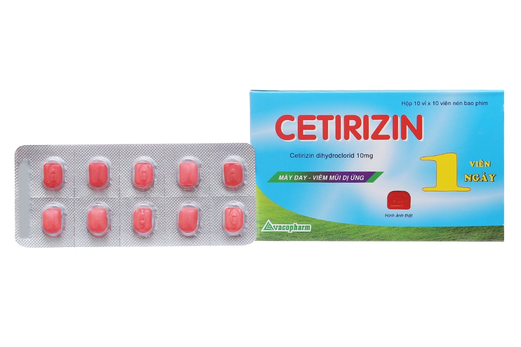 Cetirizin 10mg trị viêm mũi dị ứng, mày đay (10 vỉ x 10 viên) - 