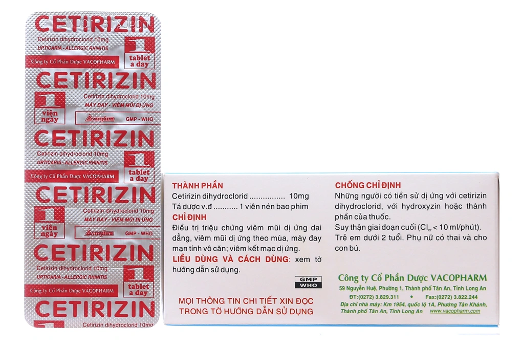 Cetirizin 10mg trị viêm mũi dị ứng, mày đay (10 vỉ x 10 viên) - 1