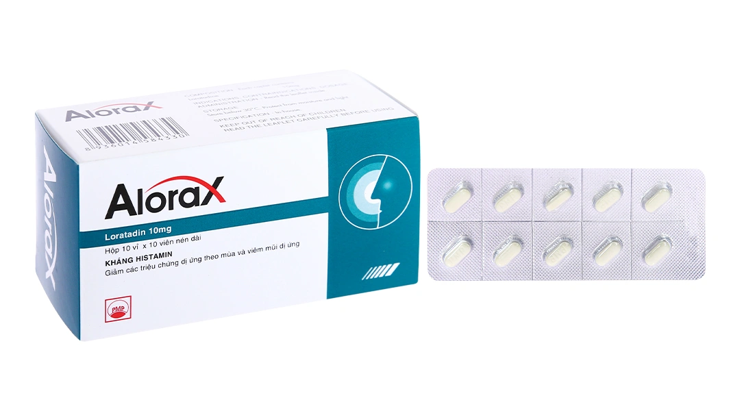 Alorax 10mg giảm các triệu chứng dị ứng theo mùa và viêm mũi dị ứng (10 vỉ x 10 viên) - 
