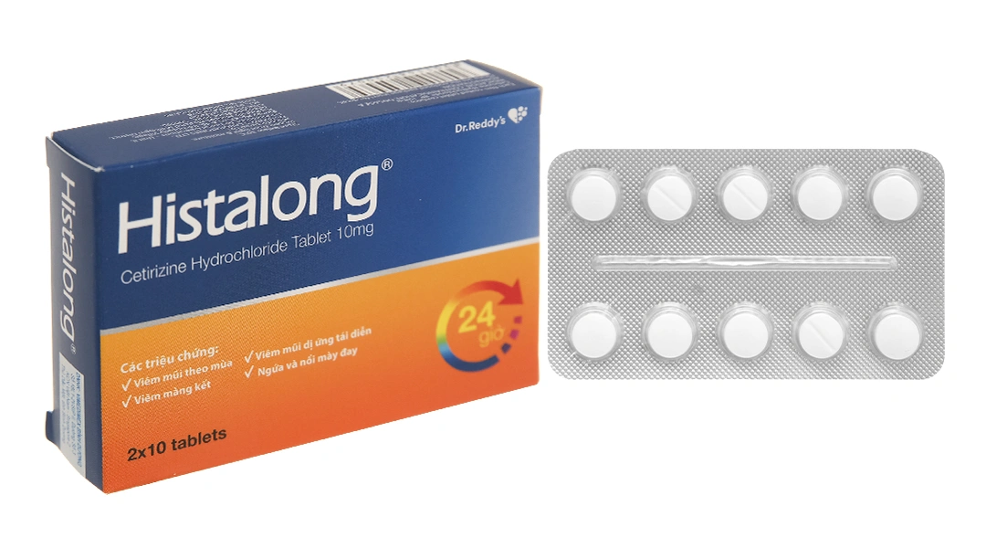 Histalong 10mg trị viêm mũi dị ứng, mề đay (2 vỉ x 10 viên) - 