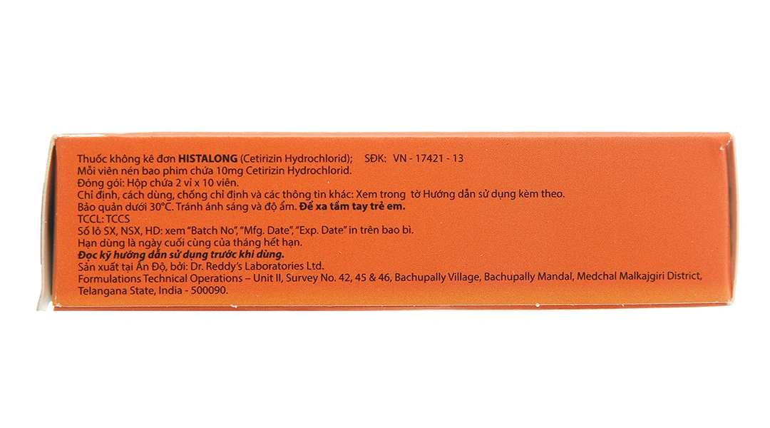 Histalong 10mg trị viêm mũi dị ứng, mề đay (2 vỉ x 10 viên) - 1