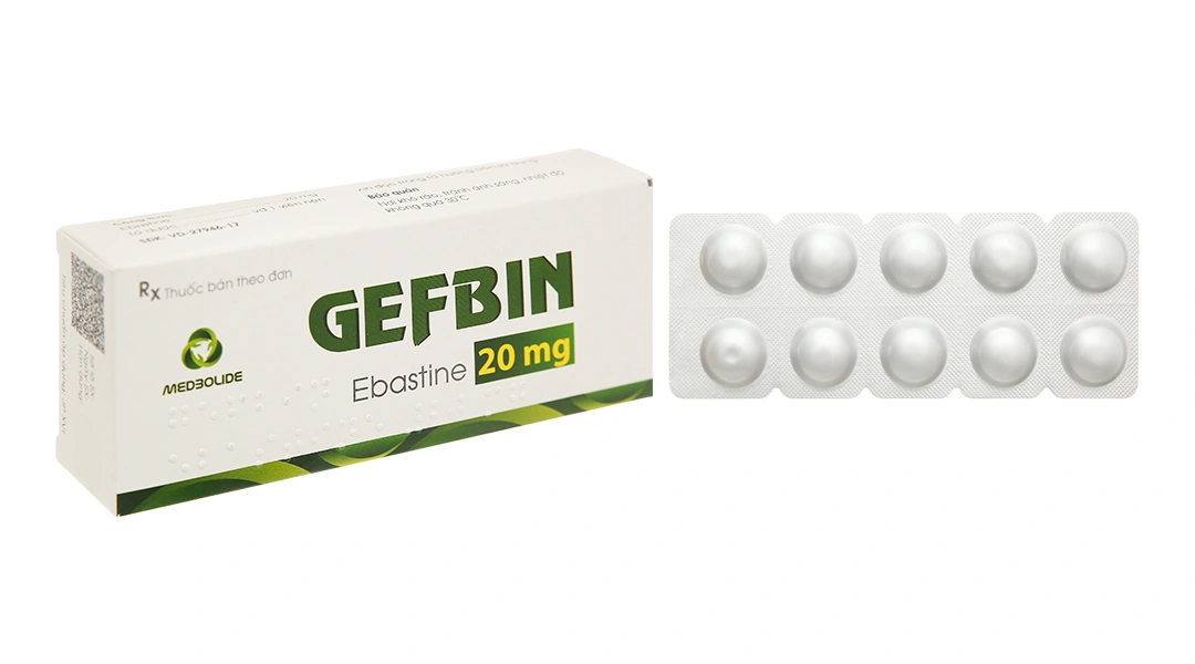 Gefbin 20mg trị viêm mũi dị ứng, nổi mày đay vô căn mạn tính (3 vỉ x 10 viên) - 