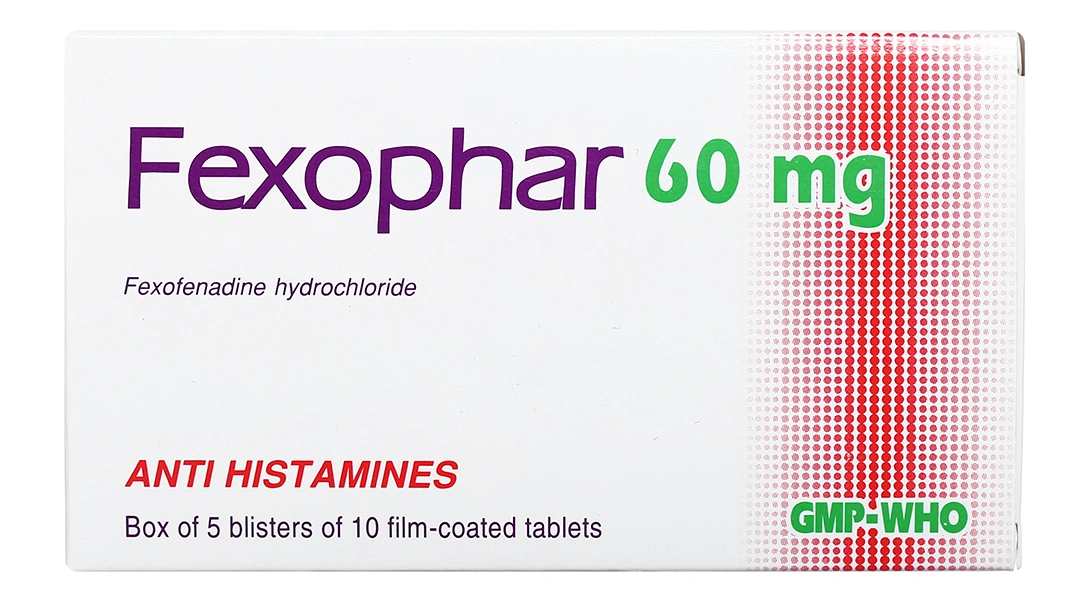 Fexophar 60mg trị viêm mũi dị ứng, dị ứng da, nổi mề đay (5 vỉ x 10 viên) - 1
