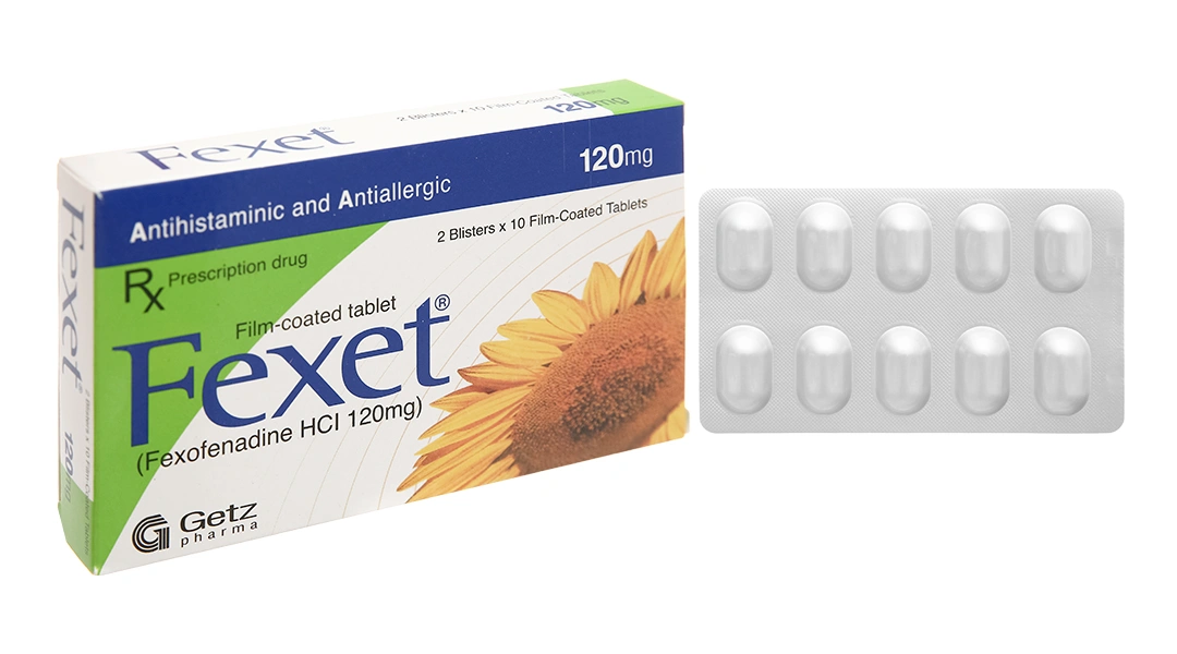Fexet 120mg trị viêm mũi dị ứng theo mùa, nổi mày đay tự phát mãn tính (2 vỉ x 10 viên) - 