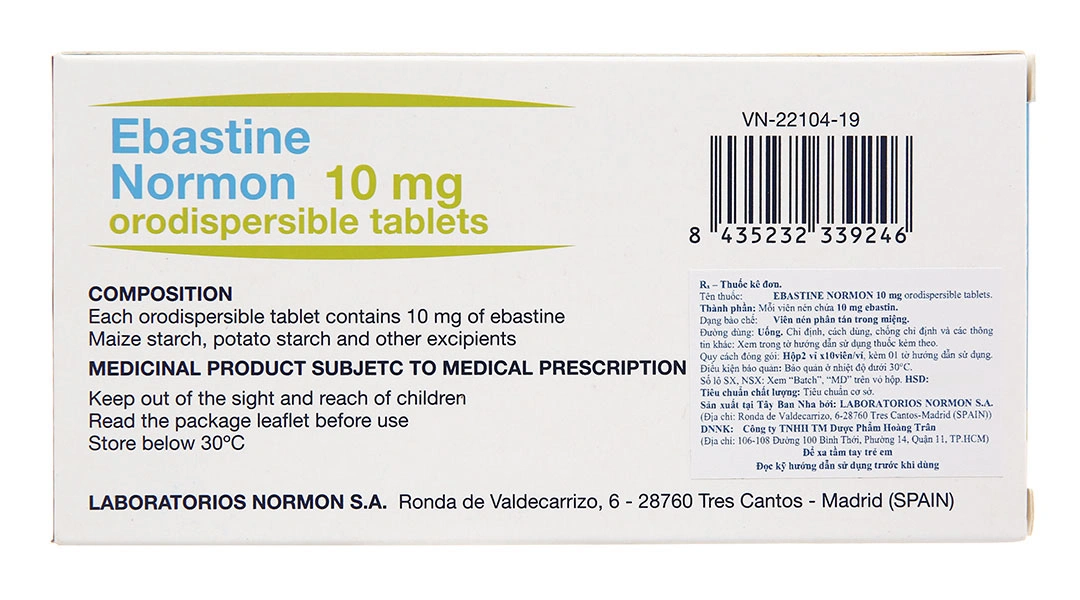 Ebastine Normon 10mg Orodispersible tablets trị viêm mũi, mày đay (2 vỉ x 10 viên) - 2