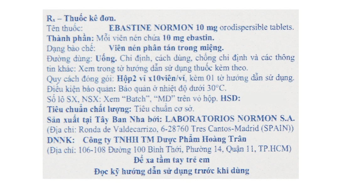 Ebastine Normon 10mg Orodispersible tablets trị viêm mũi, mày đay (2 vỉ x 10 viên) - 4