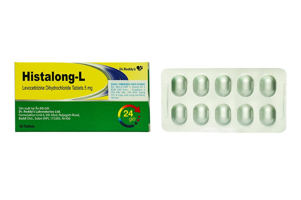 Histalong-L 5mg trị triệu chứng viêm mũi dị ứng, mề đay (2 vỉ x 10 viên) - 