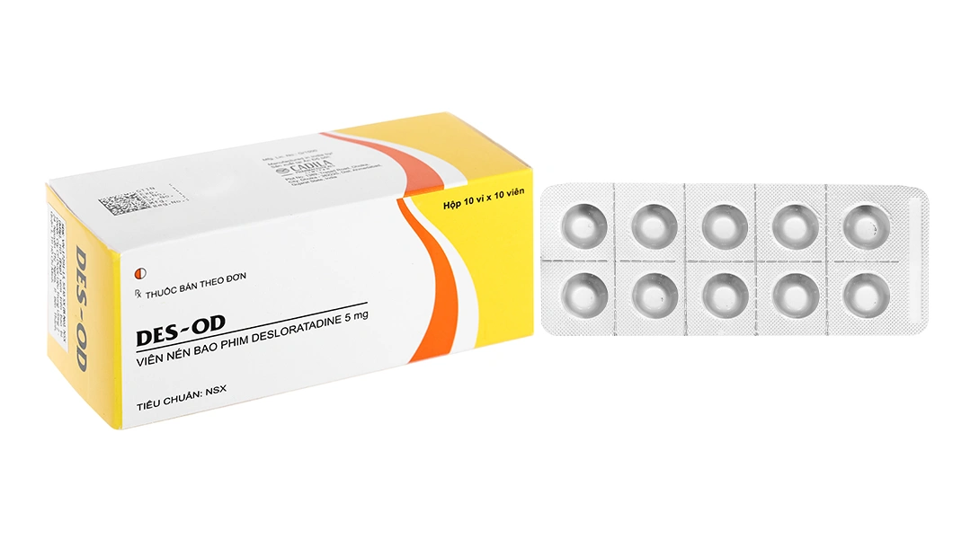 Des-OD 5mg giảm triệu chứng viêm mũi dị ứng, mề đay (10 vỉ x 10 viên) - 