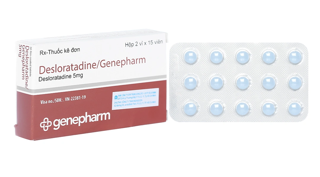 Desloratadine/Genepharm 5mg trị viêm mũi dị ứng, mày đay (2 vỉ x 15 viên) - 