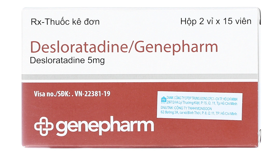 Desloratadine/Genepharm 5mg trị viêm mũi dị ứng, mày đay (2 vỉ x 15 viên) - 1