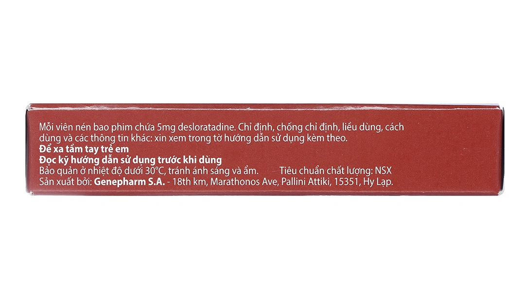 Desloratadine/Genepharm 5mg trị viêm mũi dị ứng, mày đay (2 vỉ x 15 viên) - 4