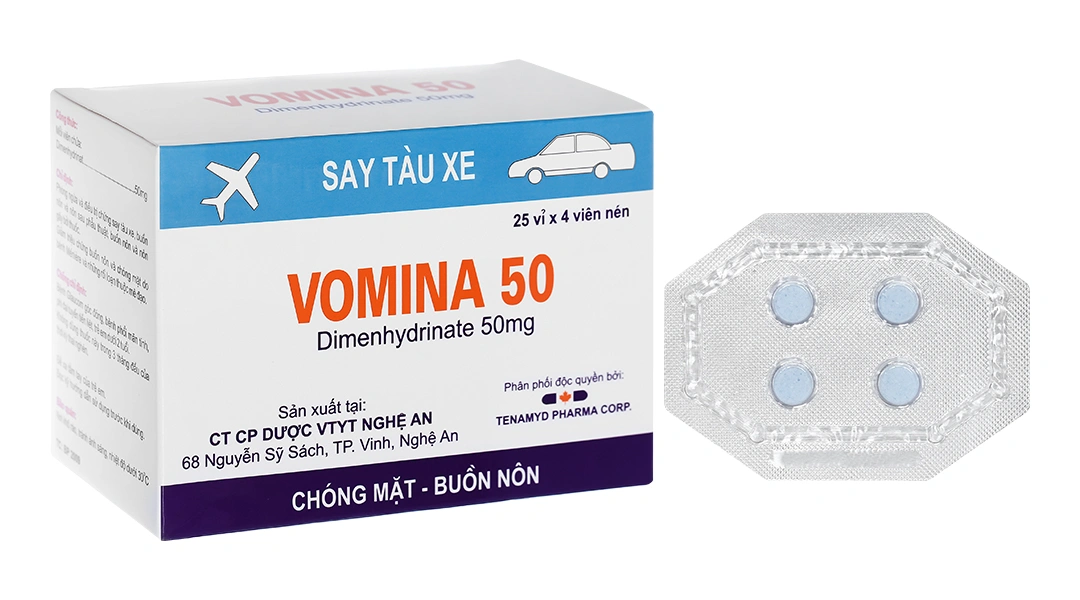 Vomina 50 trị chóng mặt, buồn nôn (25 vỉ x 4 viên) - 