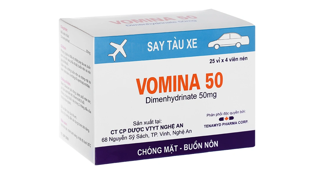 Vomina 50 trị chóng mặt, buồn nôn (25 vỉ x 4 viên) - 1