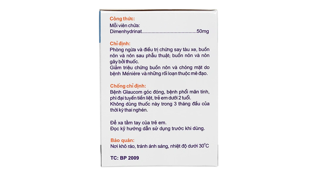Vomina 50 trị chóng mặt, buồn nôn (25 vỉ x 4 viên) - 4