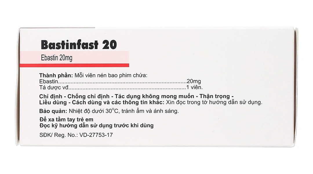 Bastinfast 20 trị triệu chứng viêm mũi dị ứng, ngứa da, mày đay (10 vỉ x 10 viên) - 2