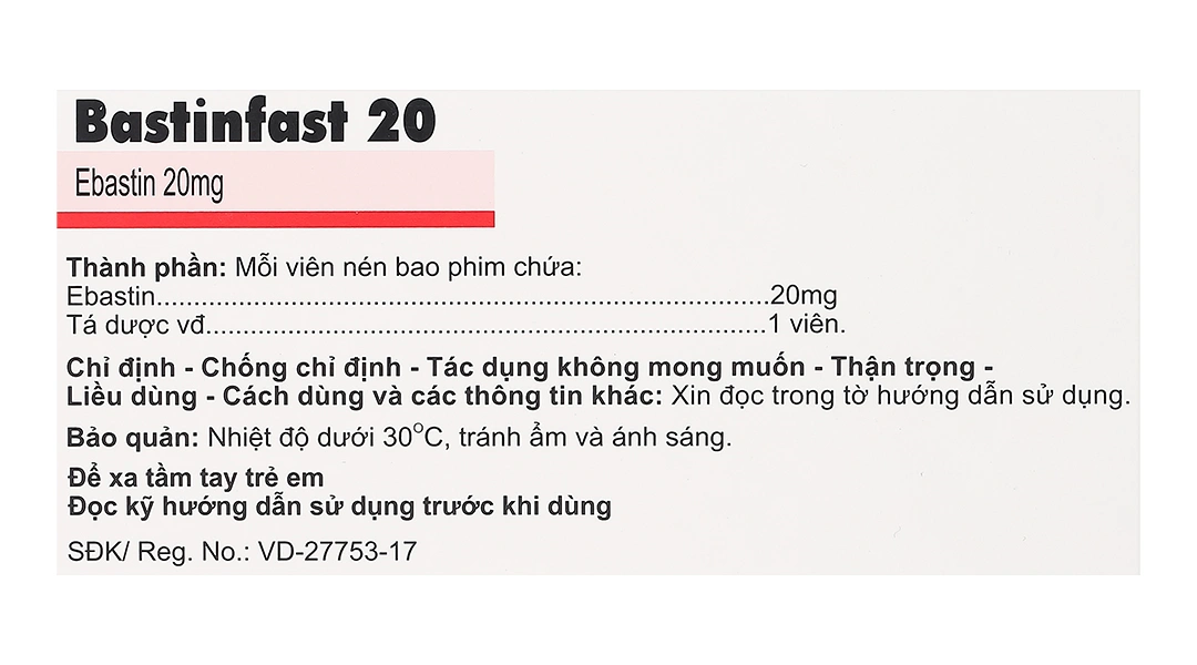 Bastinfast 20 trị triệu chứng viêm mũi dị ứng, ngứa da, mày đay (10 vỉ x 10 viên) - 4