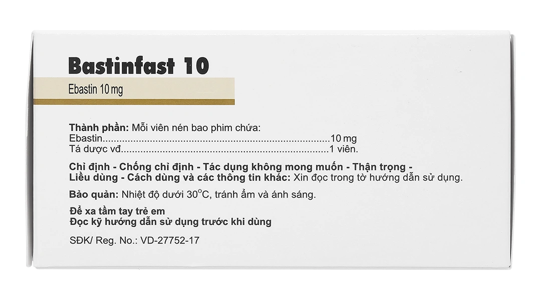 Bastinfast 10 trị triệu chứng viêm mũi dị ứng, ngứa, mày đay (10 vỉ x 10 viên) - 2