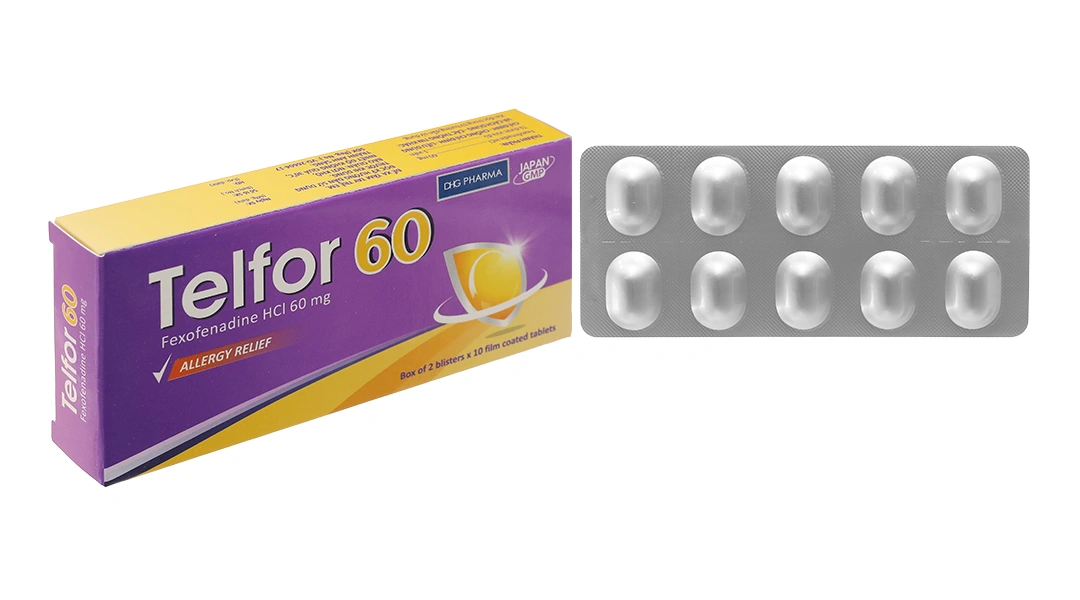 Telfor 60mg trị các triệu chứng viêm mũi dị ứng, mày đay (2 vỉ x 10 viên) - 