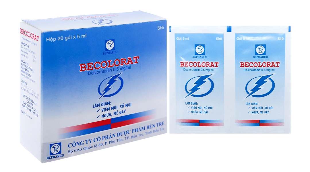 Siro Becolorat 0,5mg/ml giảm nhanh các triệu chứng viêm mũi dị ứng (20 gói x 5ml) - 
