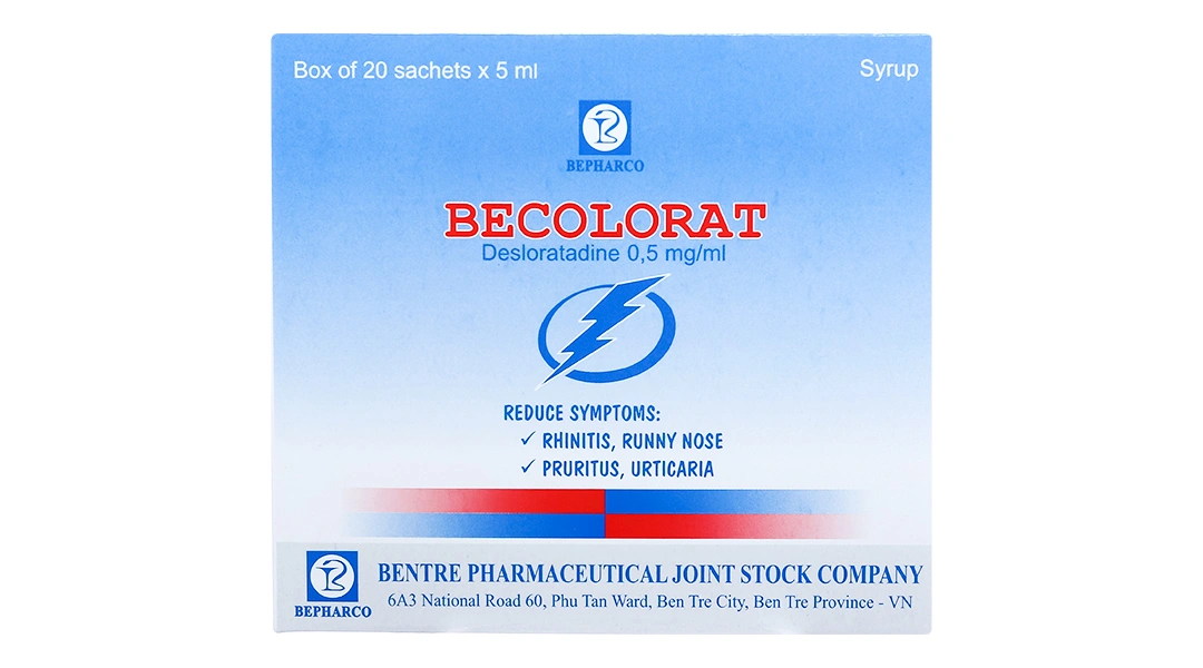 Siro Becolorat 0,5mg/ml giảm nhanh các triệu chứng viêm mũi dị ứng (20 gói x 5ml) - 1