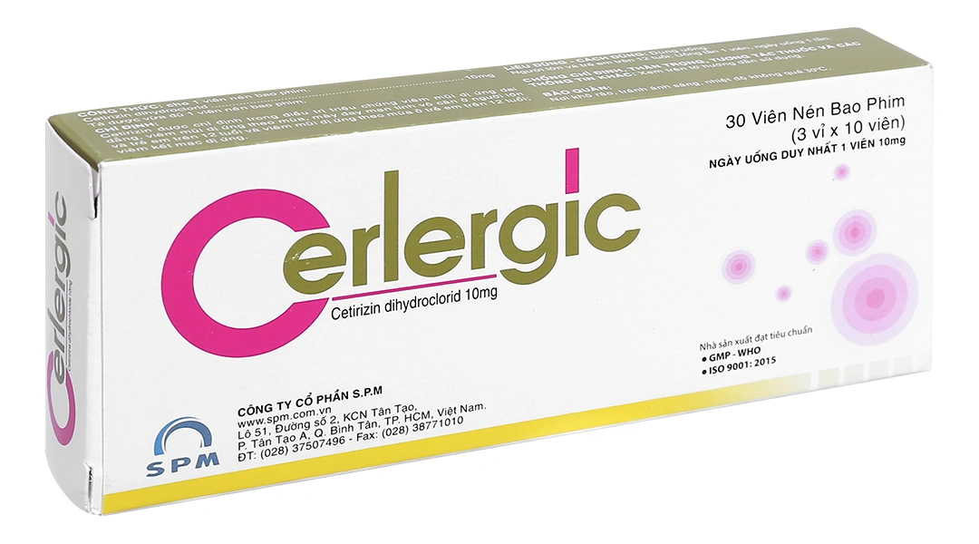 Cerlergic 10mg trị viêm mũi dị ứng, mày đay (3 vỉ x 10 viên) - 