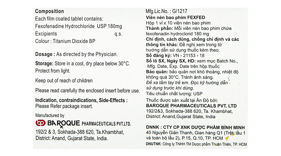 Fexfed 180mg giảm triệu chứng viêm mũi dị ứng theo mùa (1 vỉ x 10 viên) - 4
