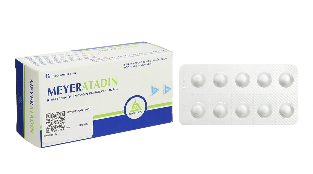 Meyeratadin 10mg trị viêm mũi dị ứng, mày đay (10 vỉ x 10 viên) - 