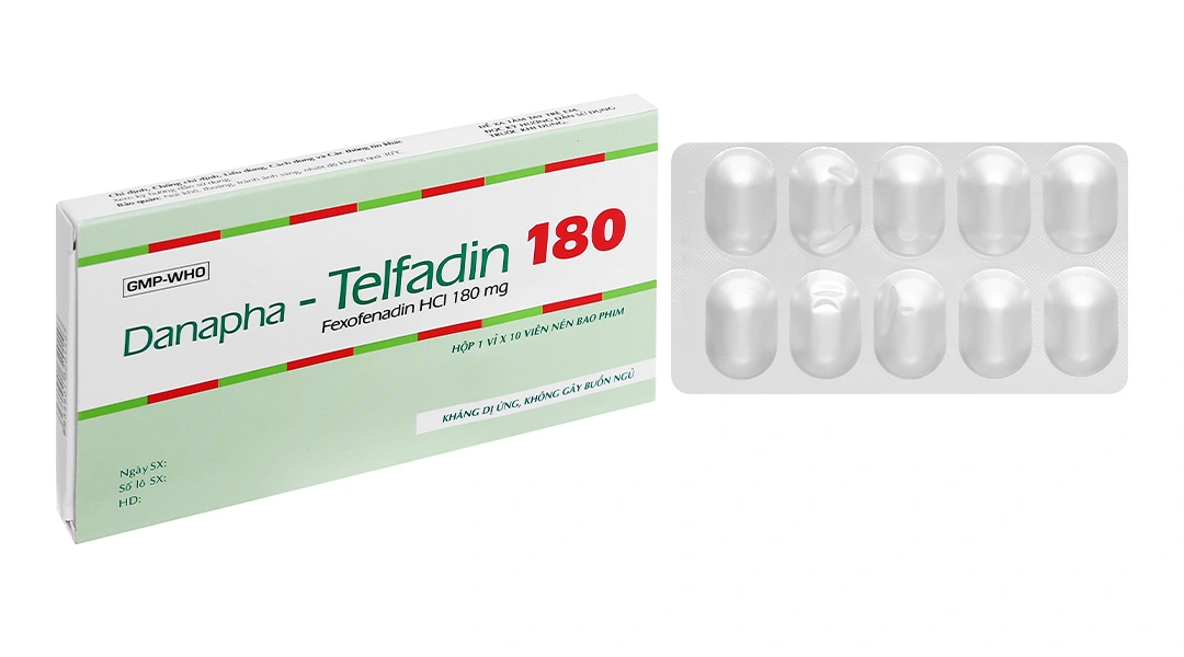 Danapha - Telfadin 180 trị viêm mũi dị ứng, mày đay (1 vỉ x 10 viên) - 