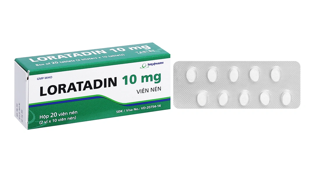 Loratadin 10mg Imexpharm trị viêm mũi dị ứng, mày đay (2 vỉ x 10 viên) - 